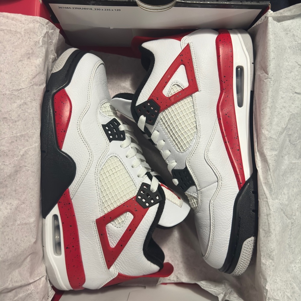 Jordan 4 red cement white red black new shoe